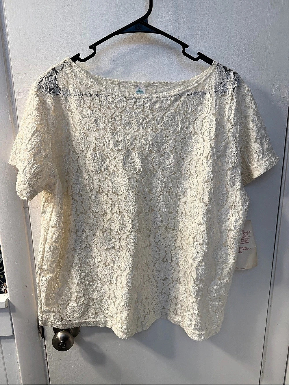 Honors Lace Short Sleeve Blouse in White Size 3X NWT